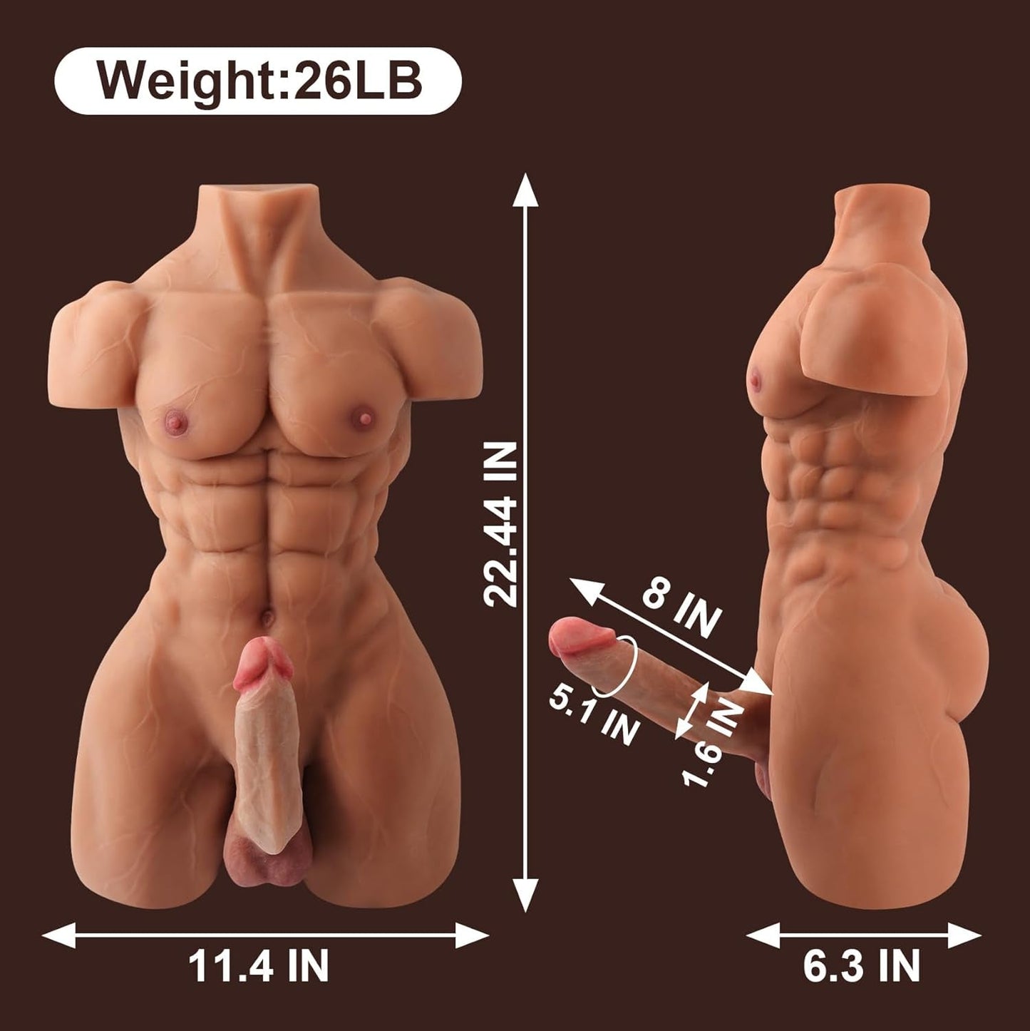 ForgeFlex Male Sex Doll Torso 8in Flexible Dildo 26LB
