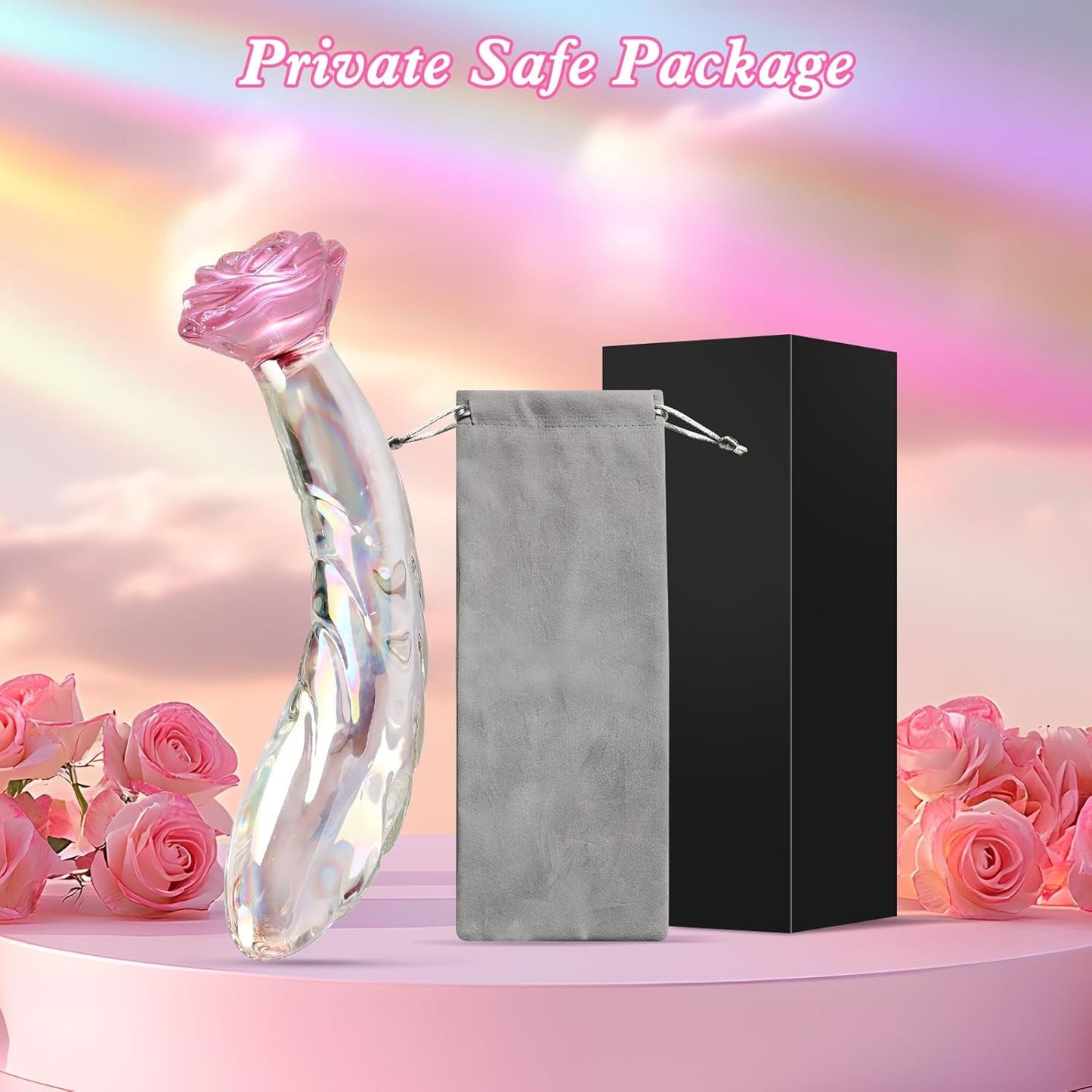 RoseGlass 7.2” Glass Dildo Rainbow G-Spot Anal Plug