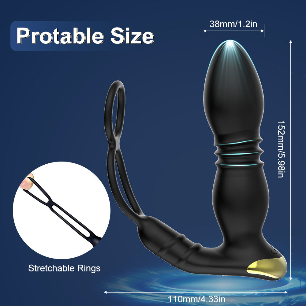 Thrusting Male Prostate Massager With 2 Vibrating Cock Ring Sex- Dildo Butt Plug Male Sex- Toys For Gay Men Couple Pleasure