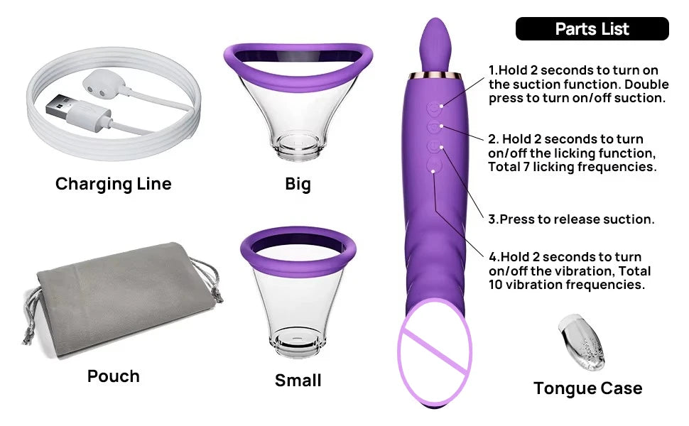 Sex Toy Vibrator for Woman 3 in 1 Clitoral Stimulator Tongue Licking G Spot Thrusting Dildo Vibrator, Nipple Licker for Toys