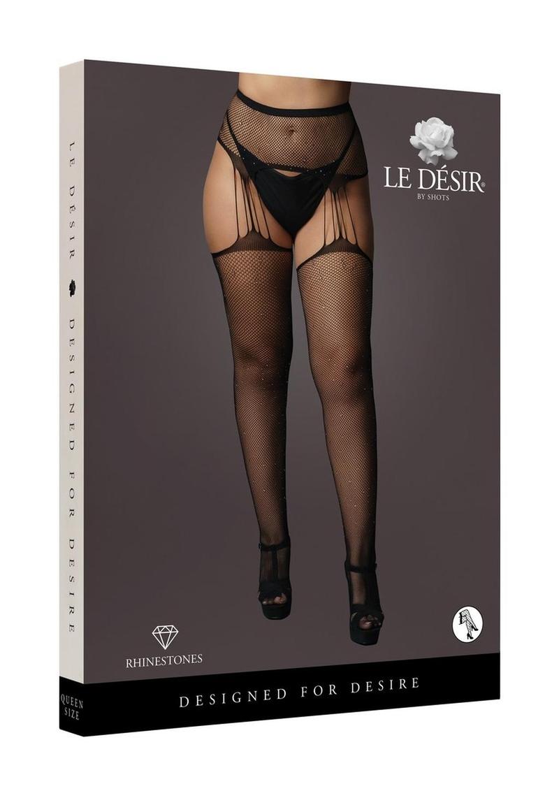 Le Desir Suspender Rhinestone Pantyhose Fishnet Lingerie