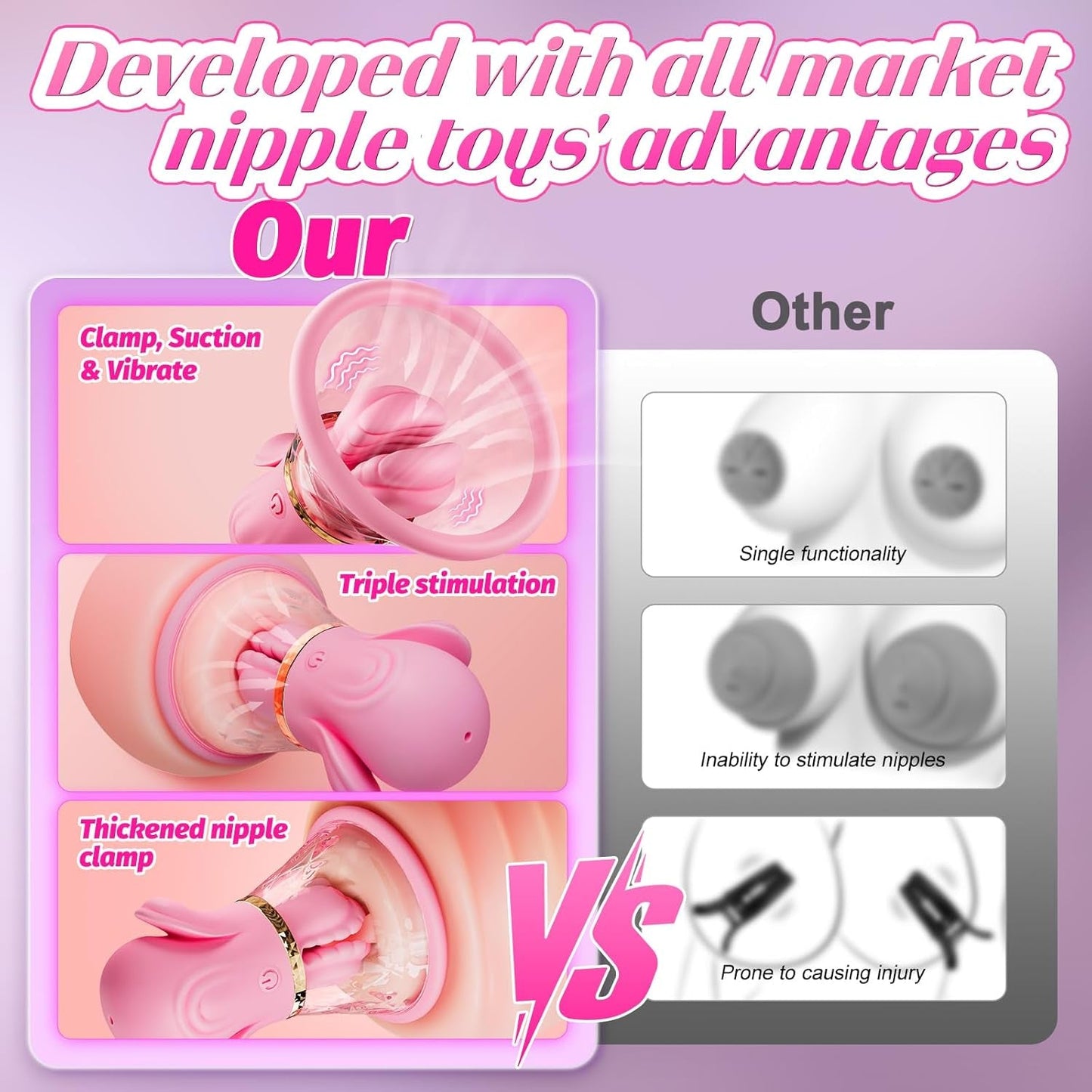 LuxeSuctionX Suction Nipple Vibrators 10 Modes – Soft Silicone