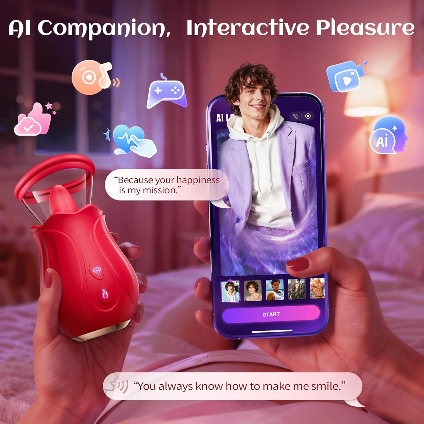 VelmoraR AI Rose Vibrator 7 Suction 10 Licking Modes