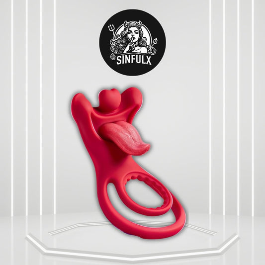 TongueFlex Cock Ring Clit Stimulator 9 Modes Silicone
