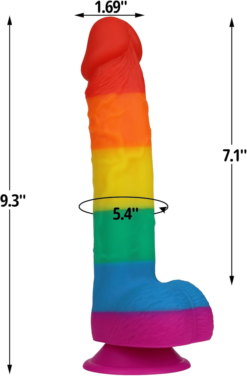 PrismCore 9.3” Rainbow Silicone Dildo Suction Cup G-Spot