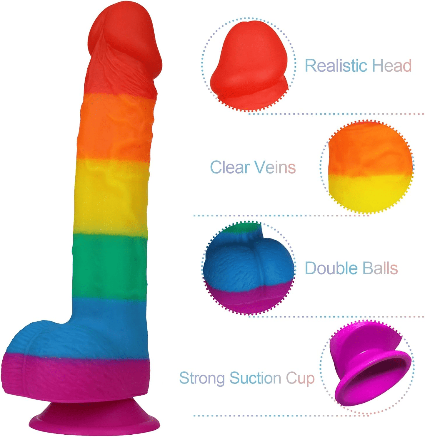 PrismCore 9.3” Rainbow Silicone Dildo Suction Cup G-Spot
