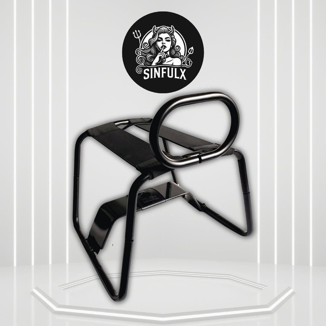 MidnightVertex Black Sex Chair with Dildo Mount & Handrail