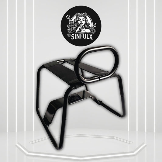 MidnightVertex Black Sex Chair with Dildo Mount & Handrail