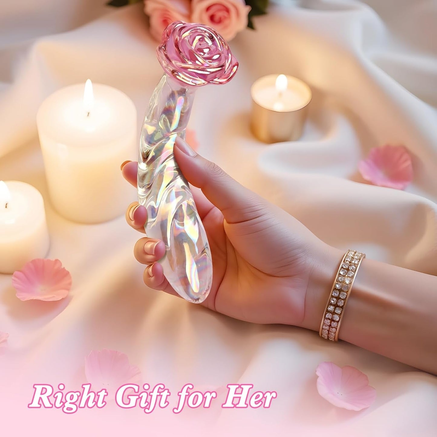 RoseGlass 7.2” Glass Dildo Rainbow G-Spot Anal Plug