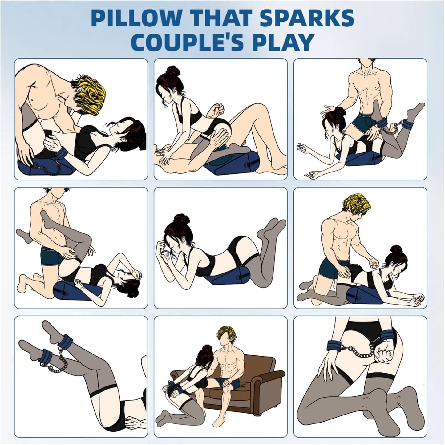 AzureRise Sex Position Pillow & BDSM Handcuffs | Blue
