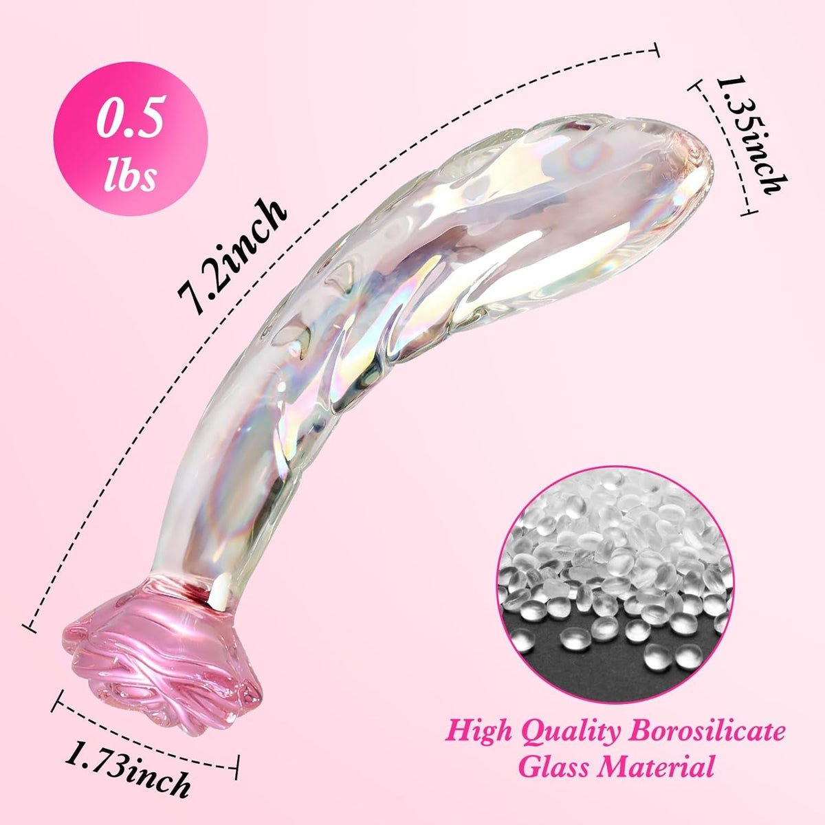 RoseGlass 7.2” Glass Dildo Rainbow G-Spot Anal Plug
