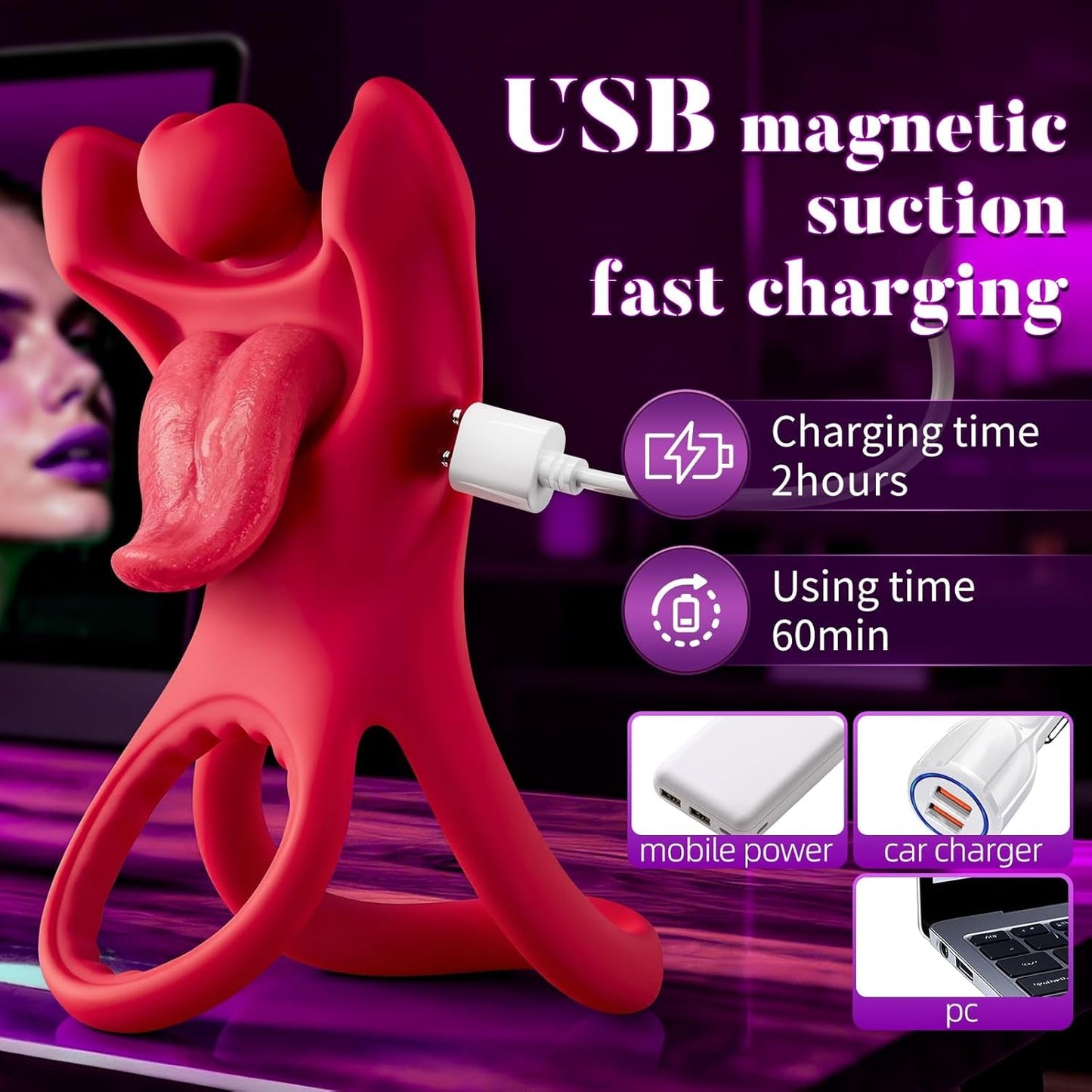 TongueFlex Cock Ring Clit Stimulator 9 Modes Silicone