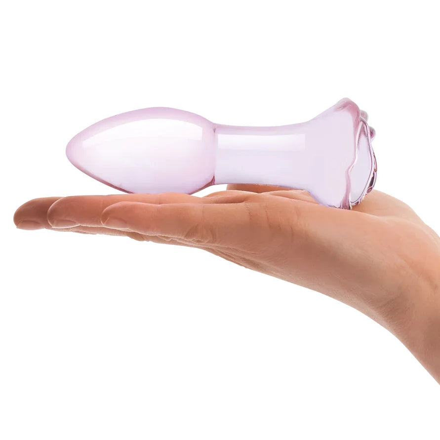 Glas 5" Rosebud Glass Butt Plug Pink