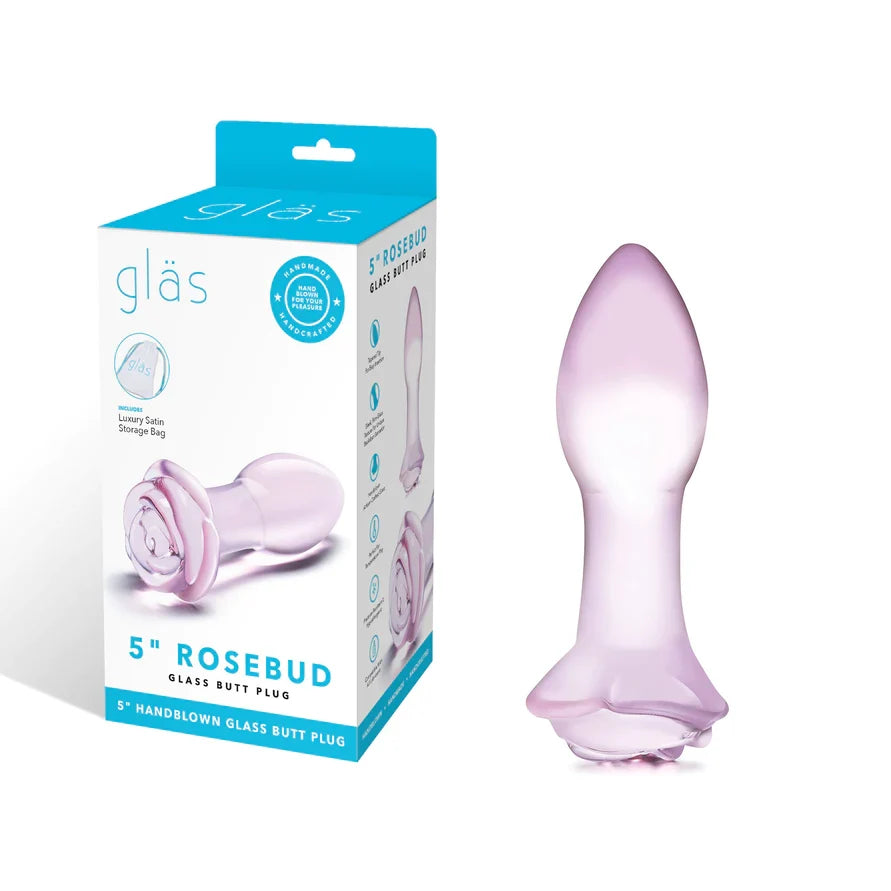 Glas 5" Rosebud Glass Butt Plug Pink