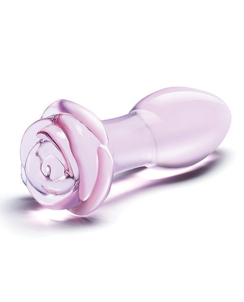 Glas 5" Rosebud Glass Butt Plug Pink