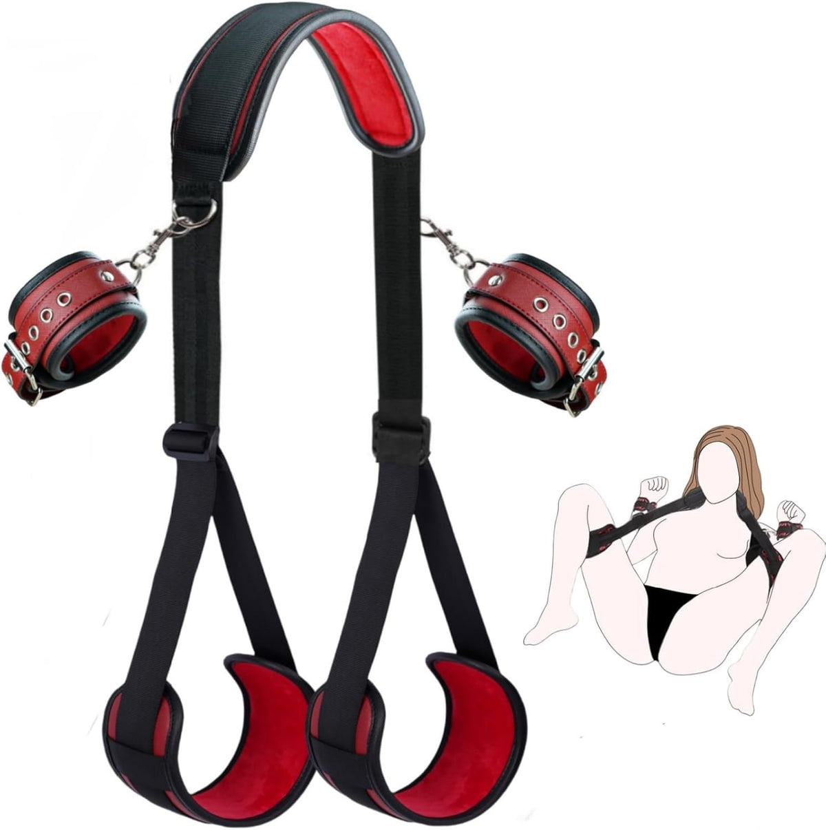 PlushLock PU Leather Sling Strap BDSM Kit with Cuffs