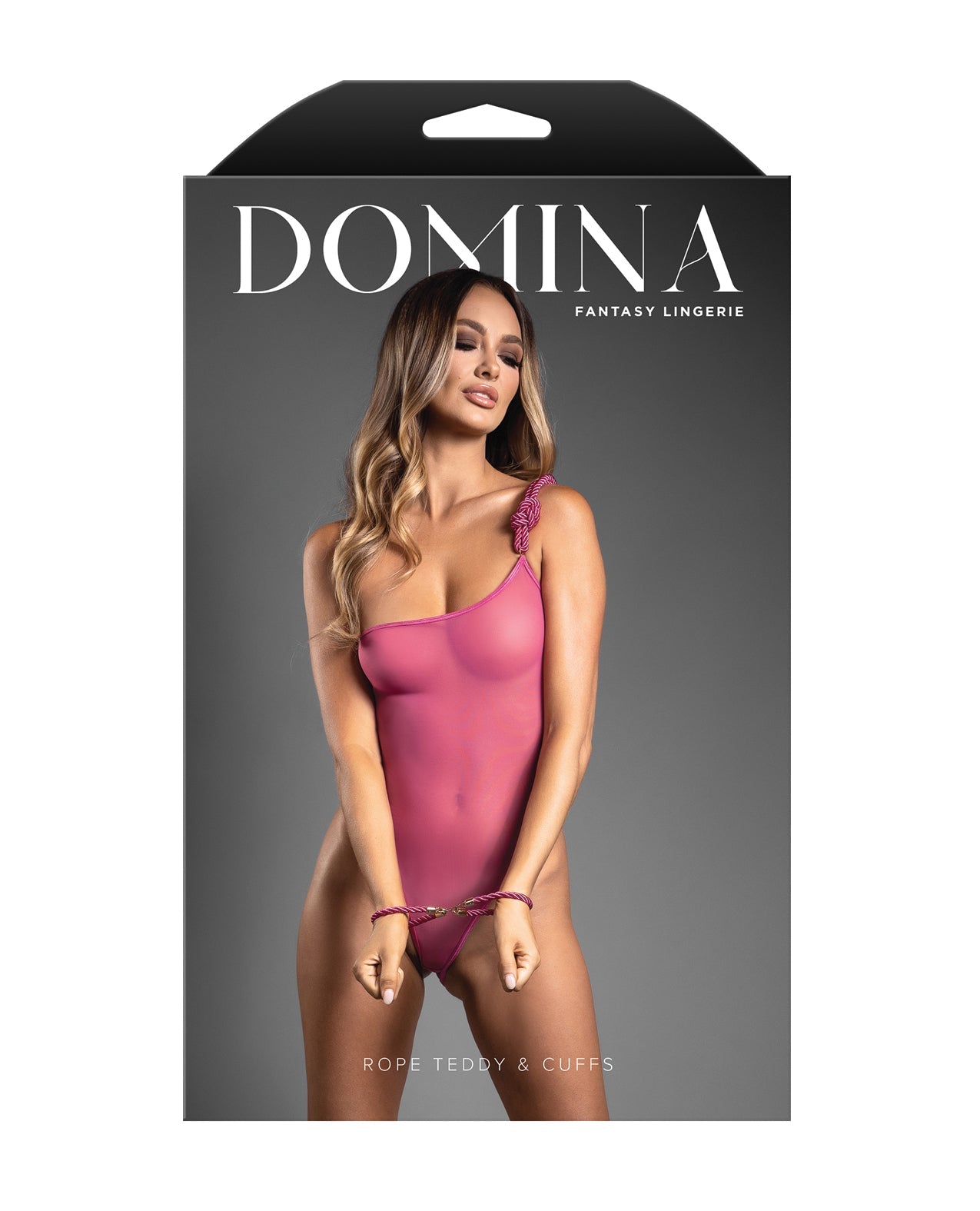 Domina One-Shoulder Sheer Teddy & Rope Cuffs Pink M/L
