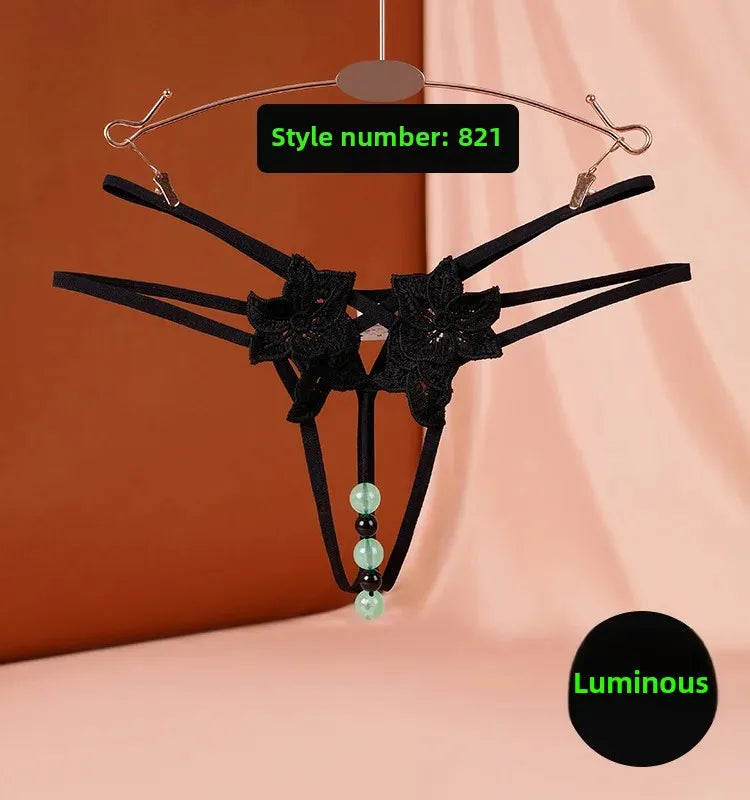 Sexy Underwear Underwear Women's Luminous Pearl Massage thong Open-end No-off Insertable European and American Nightclub Underwear