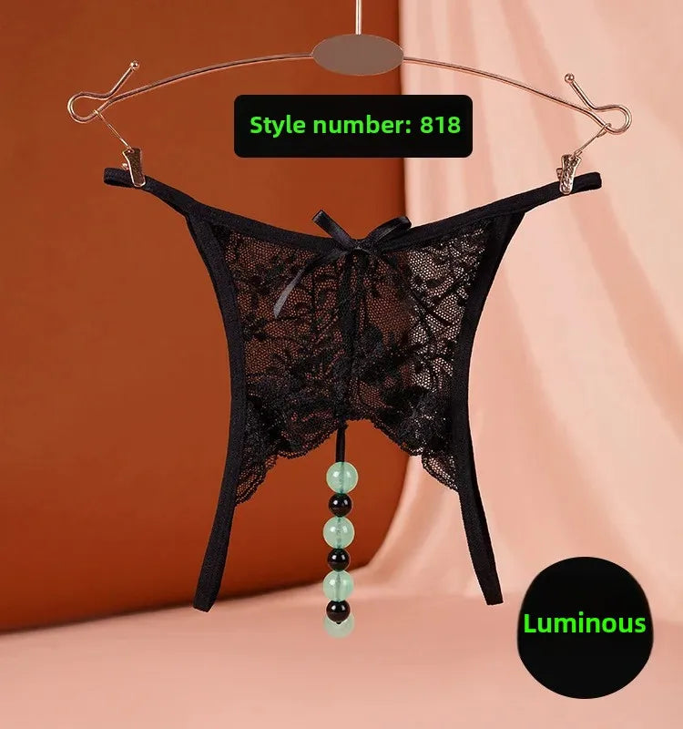 Sexy Underwear Underwear Women's Luminous Pearl Massage thong Open-end No-off Insertable European and American Nightclub Underwear