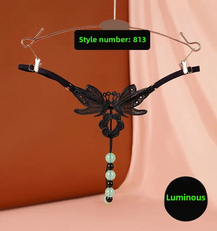 Sexy Underwear Underwear Women's Luminous Pearl Massage thong Open-end No-off Insertable European and American Nightclub Underwear