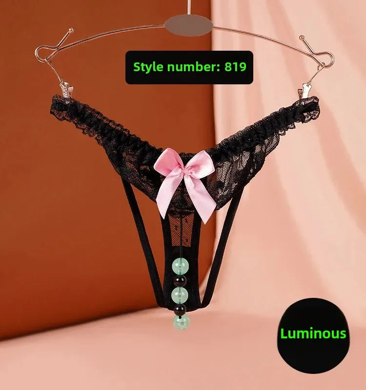 Sexy Underwear Underwear Women's Luminous Pearl Massage thong Open-end No-off Insertable European and American Nightclub Underwear