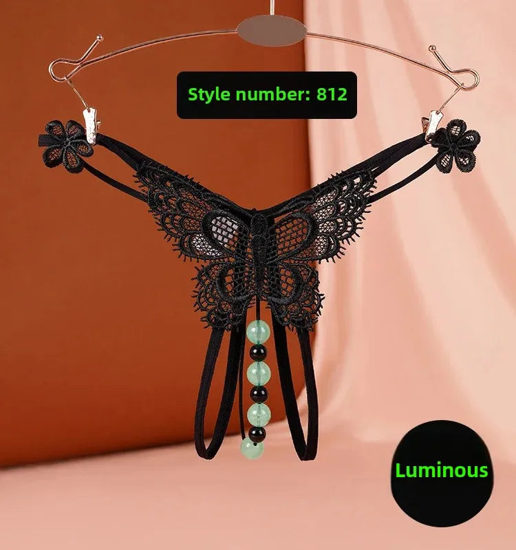 Sexy Underwear Underwear Women's Luminous Pearl Massage thong Open-end No-off Insertable European and American Nightclub Underwear