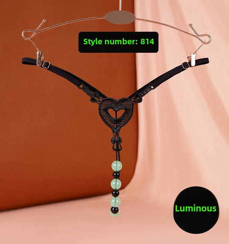Sexy Underwear Underwear Women's Luminous Pearl Massage thong Open-end No-off Insertable European and American Nightclub Underwear