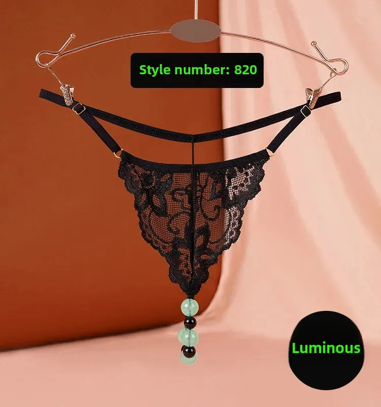 Sexy Underwear Underwear Women's Luminous Pearl Massage thong Open-end No-off Insertable European and American Nightclub Underwear