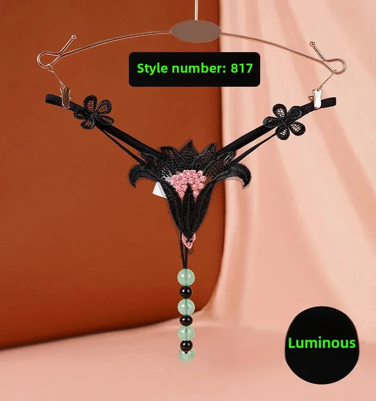 Sexy Underwear Underwear Women's Luminous Pearl Massage thong Open-end No-off Insertable European and American Nightclub Underwear