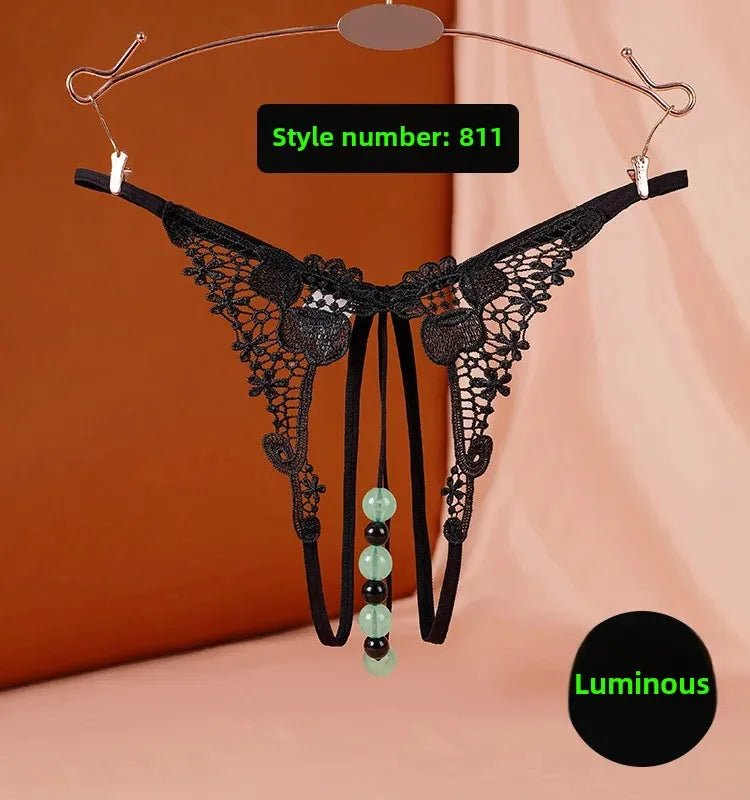Sexy Underwear Underwear Women's Luminous Pearl Massage thong Open-end No-off Insertable European and American Nightclub Underwear