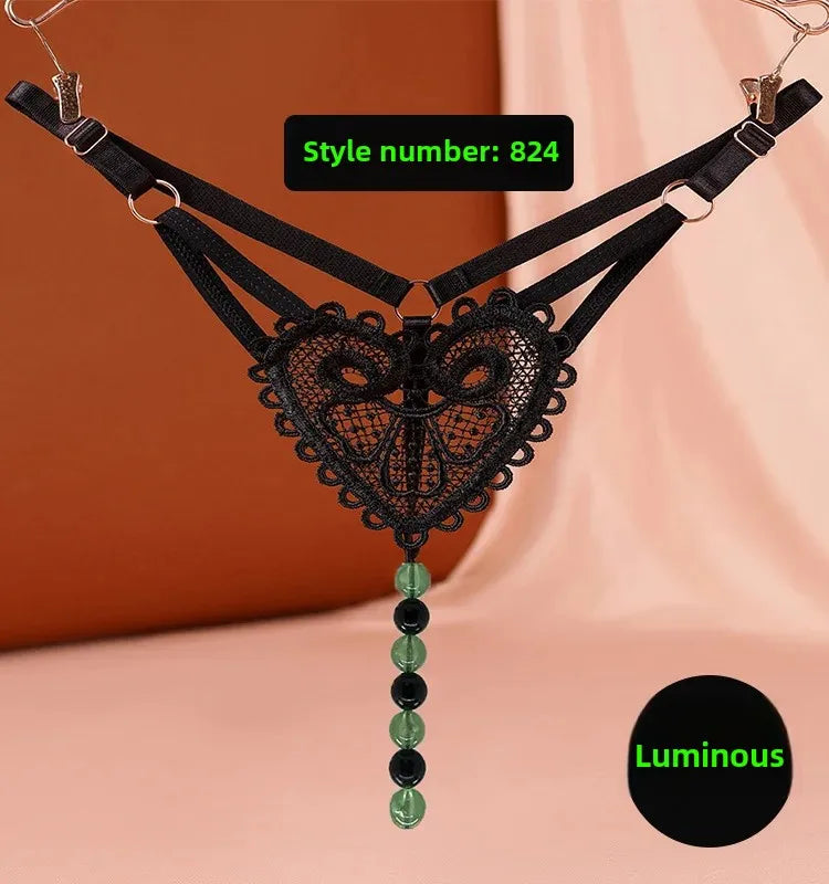 Sexy Underwear Underwear Women's Luminous Pearl Massage thong Open-end No-off Insertable European and American Nightclub Underwear