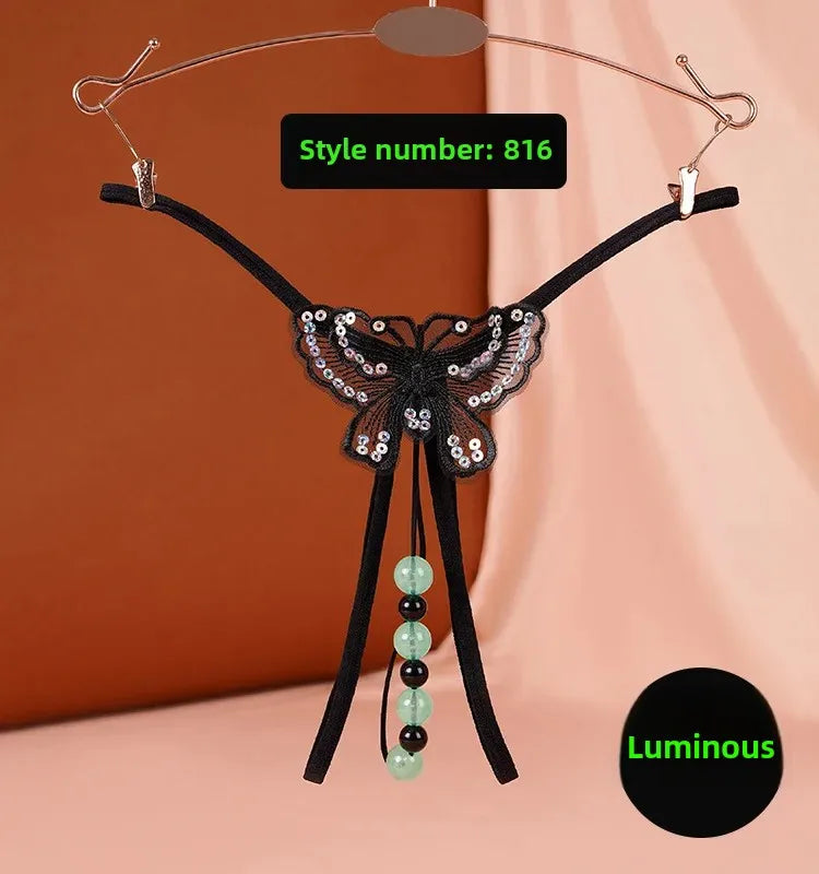 Sexy Underwear Underwear Women's Luminous Pearl Massage thong Open-end No-off Insertable European and American Nightclub Underwear