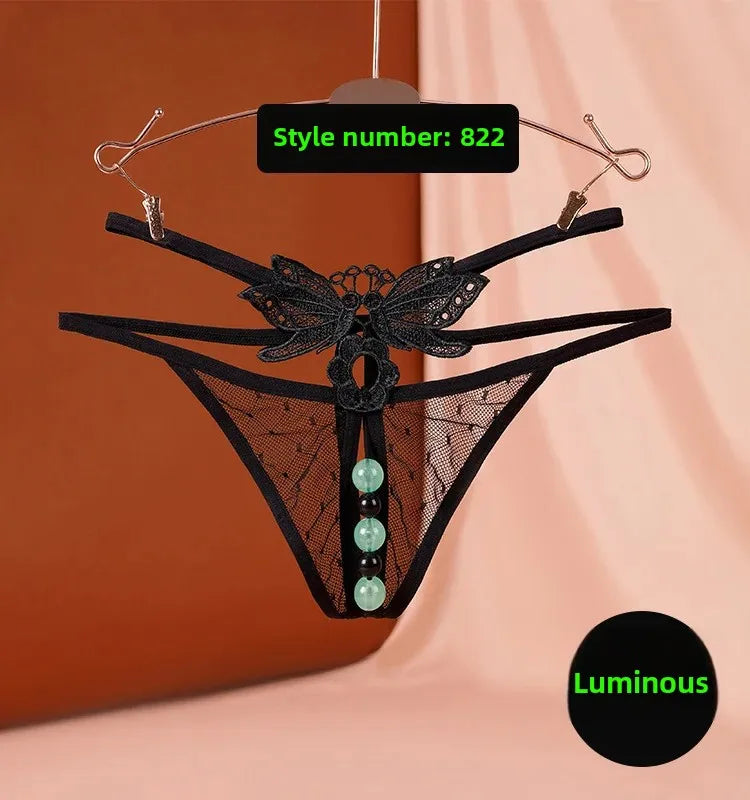 Sexy Underwear Underwear Women's Luminous Pearl Massage thong Open-end No-off Insertable European and American Nightclub Underwear