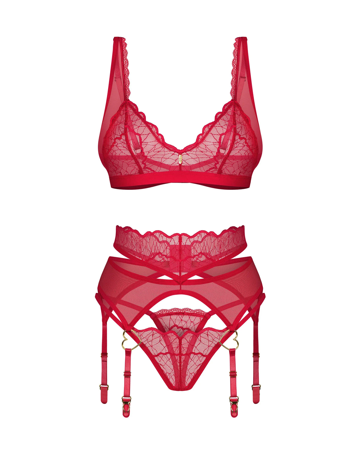Obsessive Cupide Desir Sheer Bralette Thong Garter Belt Set