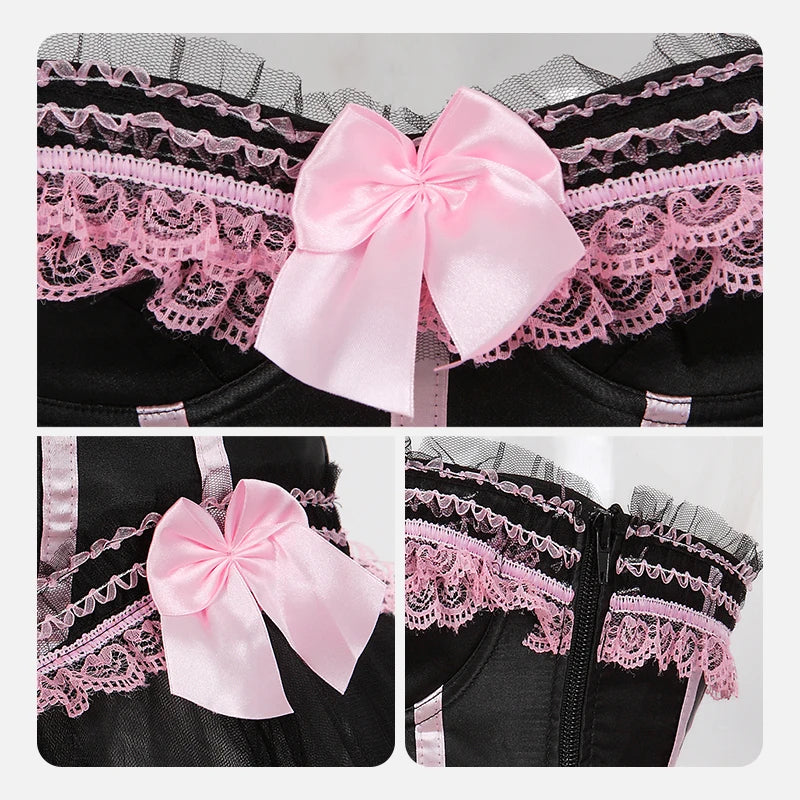 Pink Corset Top for Women Bustier Victorian Striped Sexy Corset Overbust Waist Slimming Corset Princess Halloween Costume