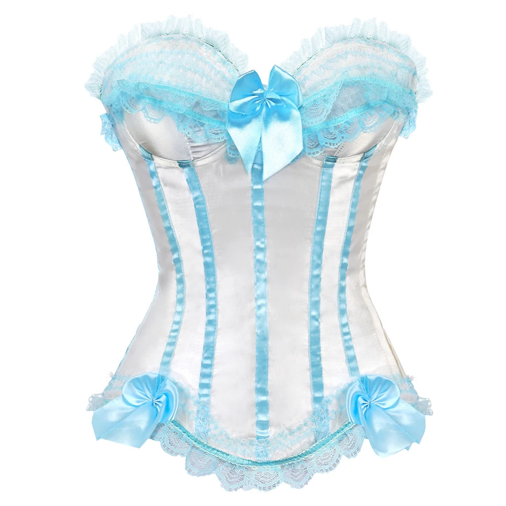 Pink Corset Top for Women Bustier Victorian Striped Sexy Corset Overbust Waist Slimming Corset Princess Halloween Costume