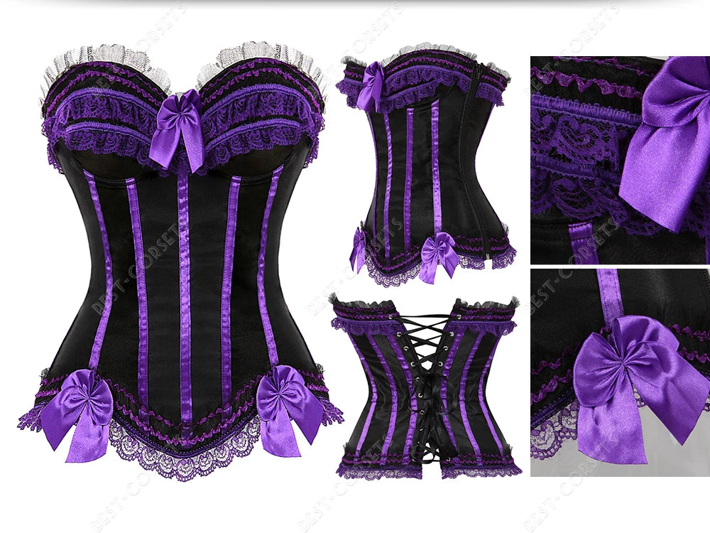 Pink Corset Top for Women Bustier Victorian Striped Sexy Corset Overbust Waist Slimming Corset Princess Halloween Costume