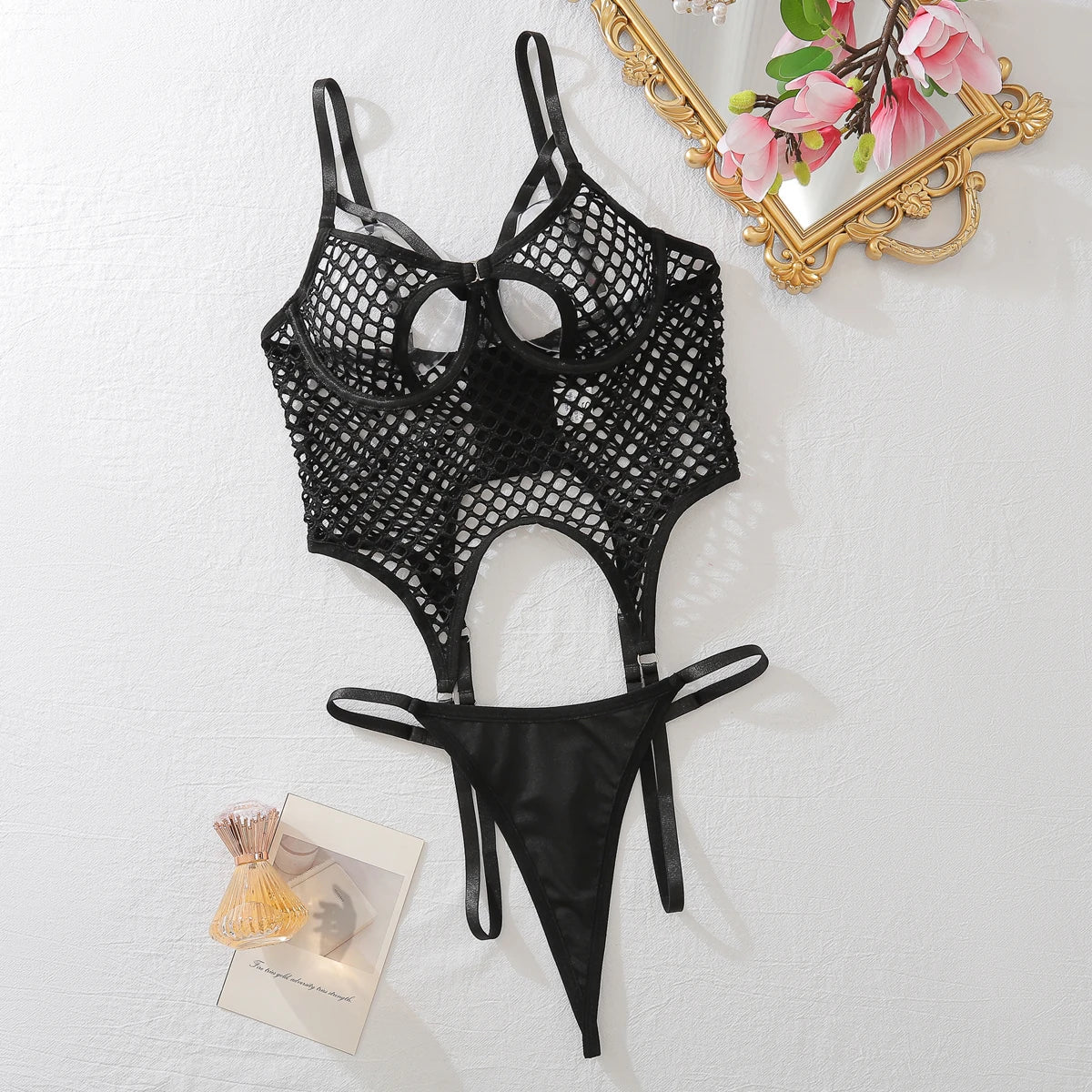 2025 sexy hollow-out fishnet bra ultra-thin see-through body-shaping slimming lingerie two-piece set
