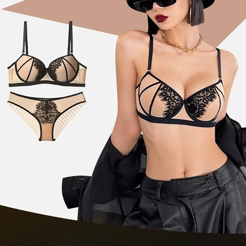 Sexy Lace Lingerie Bra and Panties Sets for Women Padded Underwear Push Up Brassiere Female Intimates Gathered Bralette 2025