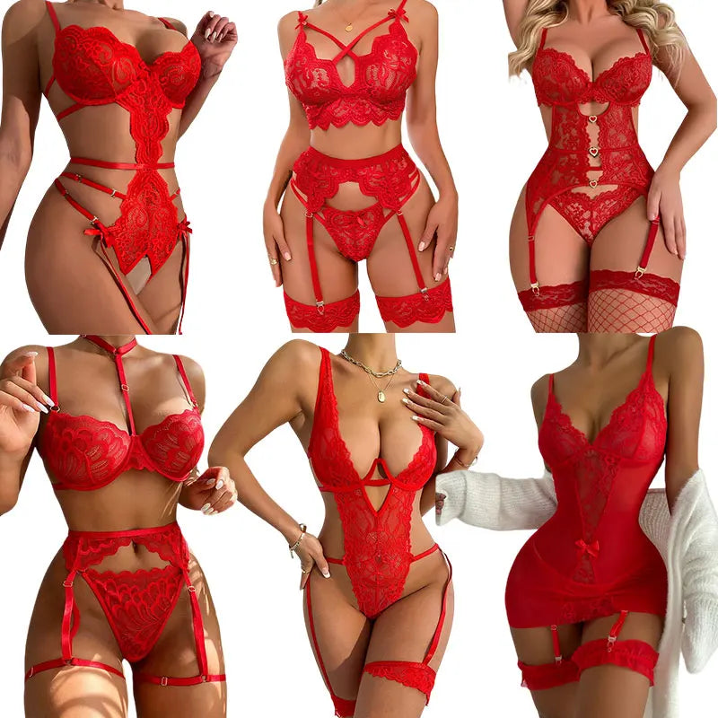 Hot Garter Belt & Lingerie Set With Lace Bra And Thong Desire Women's Intimate Apparel Ultra-Thin Sexy Underwear Fancy Bras Sets