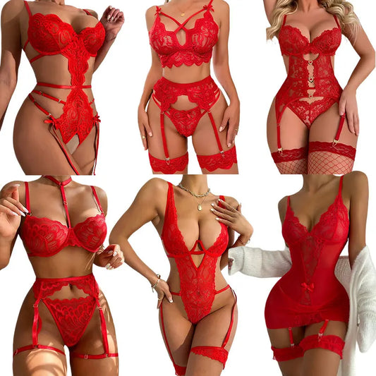 Hot Garter Belt & Lingerie Set With Lace Bra And Thong Desire Women's Intimate Apparel Ultra-Thin Sexy Underwear Fancy Bras Sets