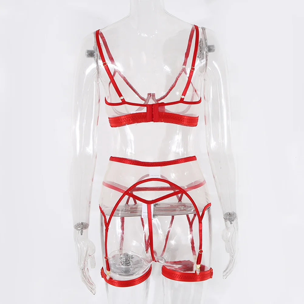 Brskbzda Neon Sensual Sexy Female Lingerie Transparent Bra Panty Set 4-Pieces See Through Seamless Exotic Sets Fancy Underwear