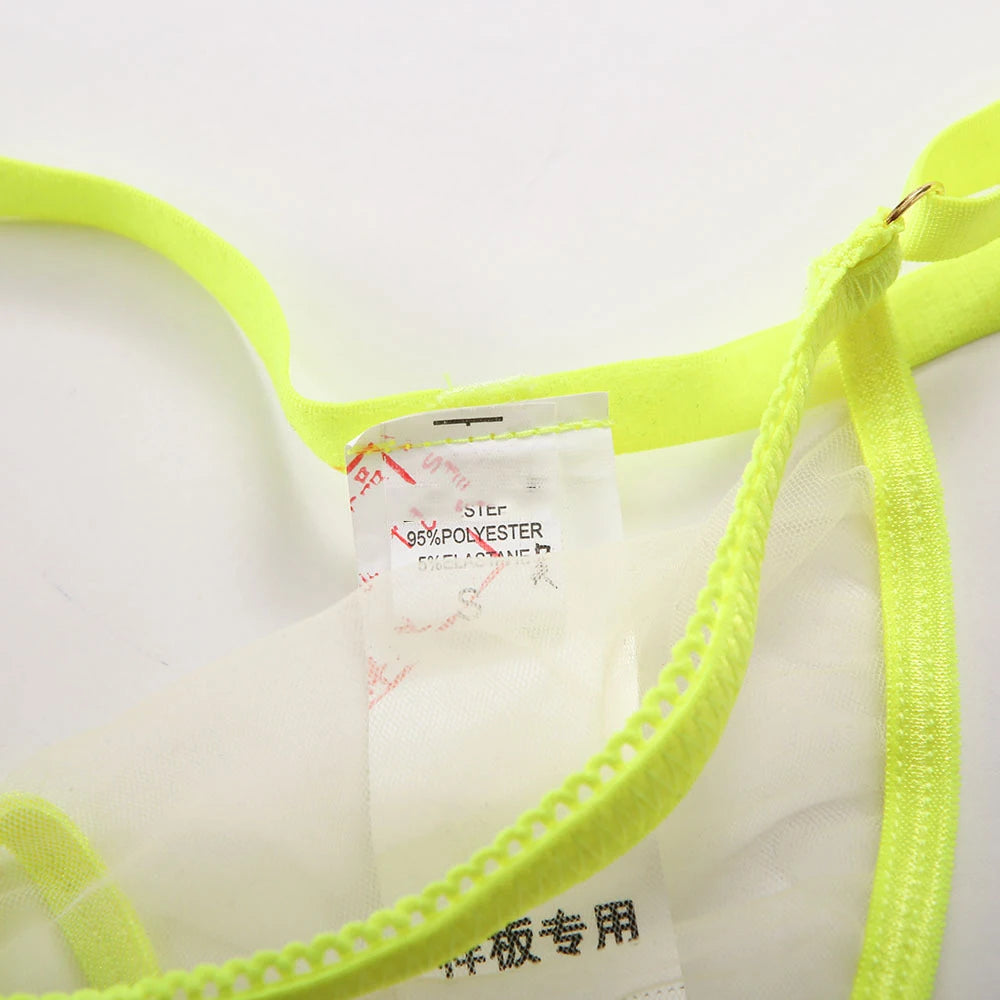 Brskbzda Neon Sensual Sexy Female Lingerie Transparent Bra Panty Set 4-Pieces See Through Seamless Exotic Sets Fancy Underwear