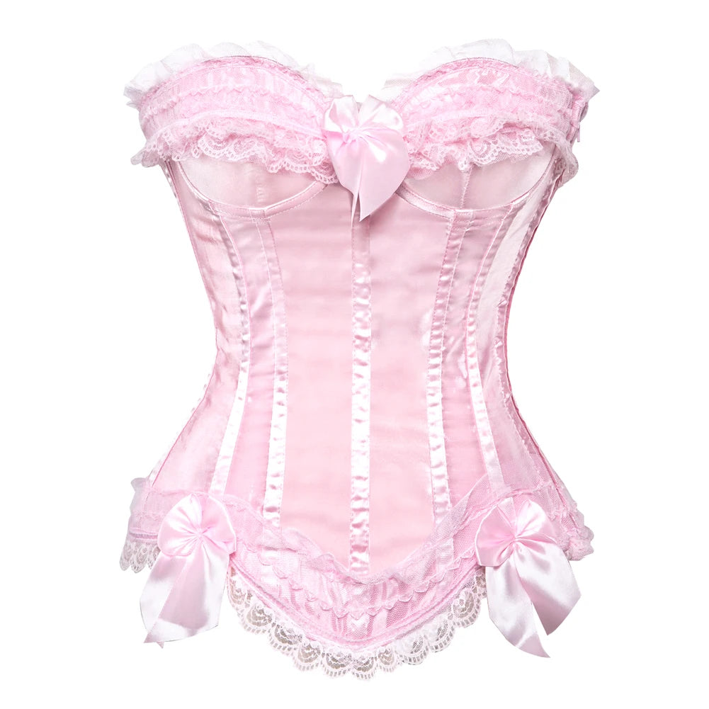 Pink Corset Top for Women Bustier Victorian Striped Sexy Corset Overbust Waist Slimming Corset Princess Halloween Costume