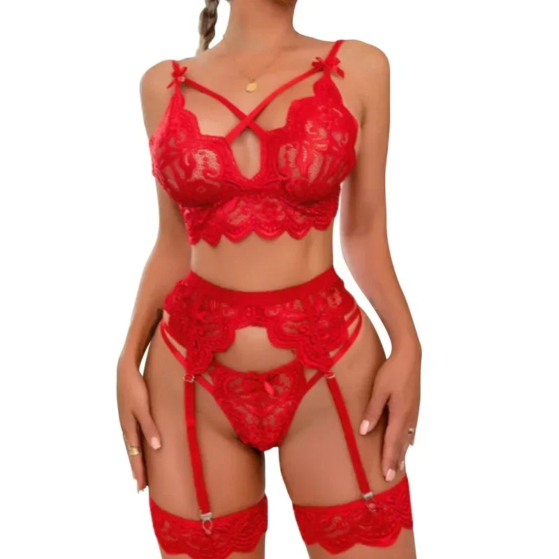 Lace Transparent Lingerie for Women Bra Set Floral Exotic Sheer Half Cup Bra Panty Lingerie Set Fashion Sexy Women's Underwear
