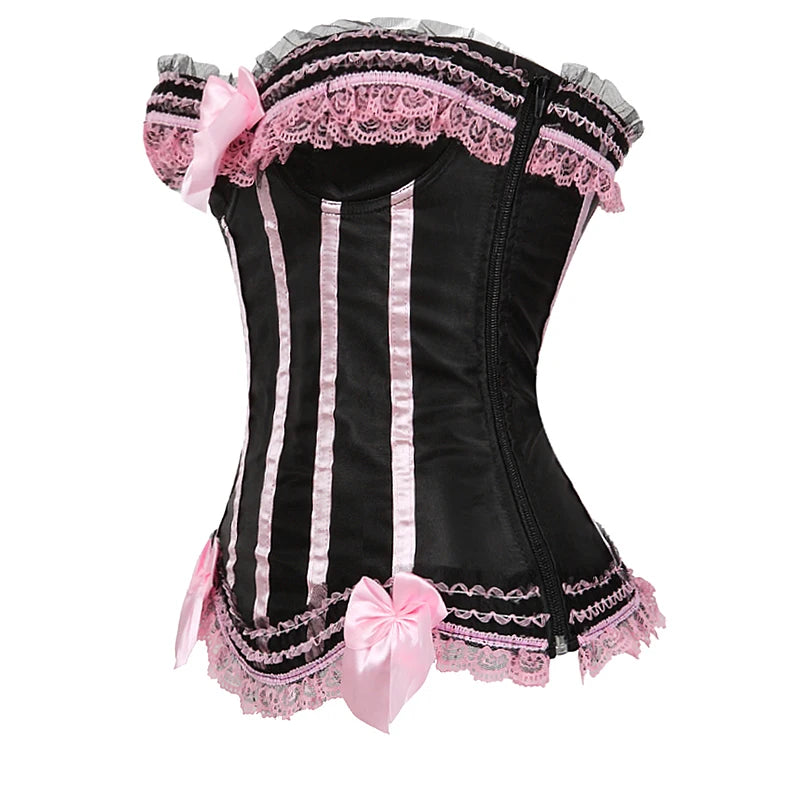 Pink Corset Top for Women Bustier Victorian Striped Sexy Corset Overbust Waist Slimming Corset Princess Halloween Costume