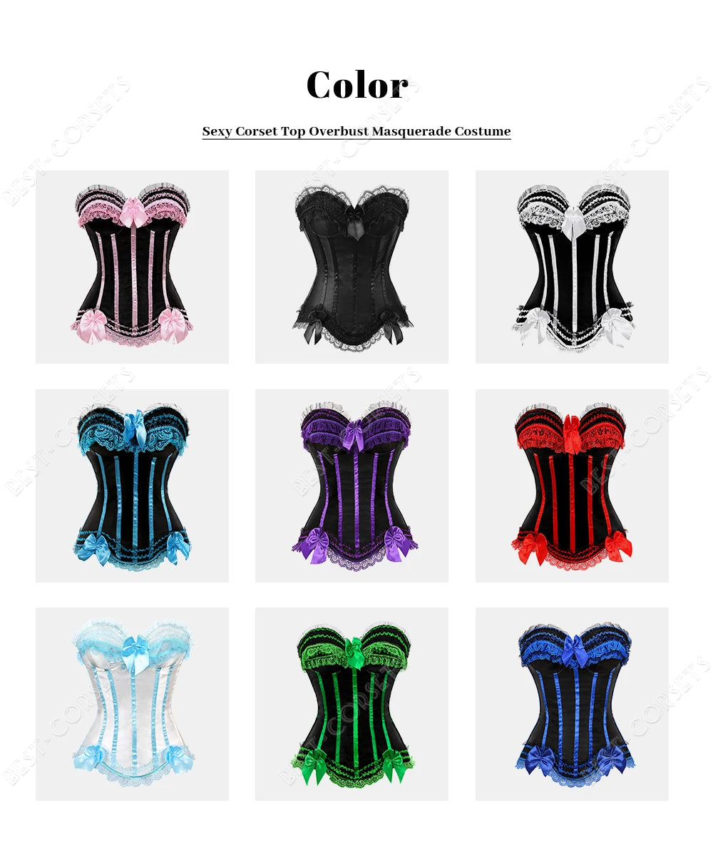Pink Corset Top for Women Bustier Victorian Striped Sexy Corset Overbust Waist Slimming Corset Princess Halloween Costume