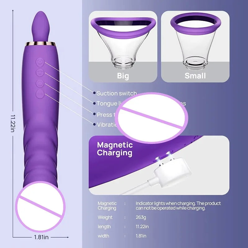 Sex Toy Vibrator for Woman 3 in 1 Clitoral Stimulator Tongue Licking G Spot Thrusting Dildo Vibrator, Nipple Licker for Toys