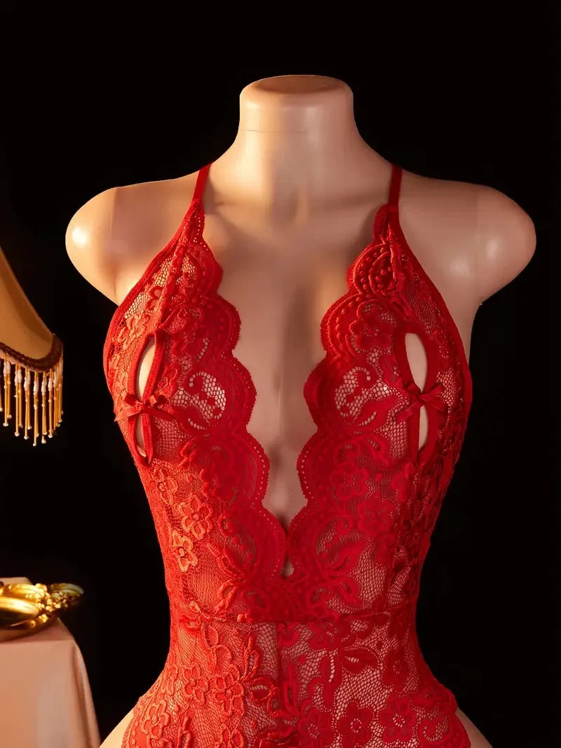Female Lace Deep V Neck Mini Open Bras Body Suits Erotic Crotchless Lingerie Women Sexy Teddy Bodysuit Plus Size Underwear Sets