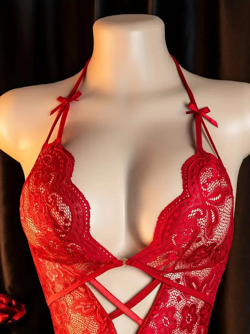 Front-Closure One-Piece Bra And Panty Set Women's Sexy Lingerie Crotchless Daring Apparel Soft Ultra-Thin Underwear Bodysuit Kit